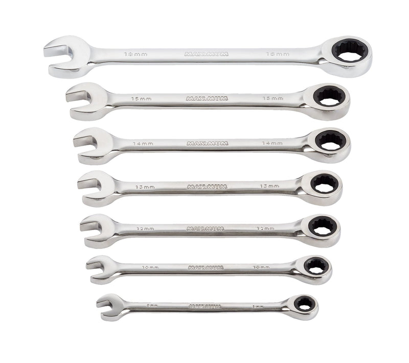 Ratcheting Wrench Set, Metric, Nickel-Chrome Plating, 7-pc X4I7