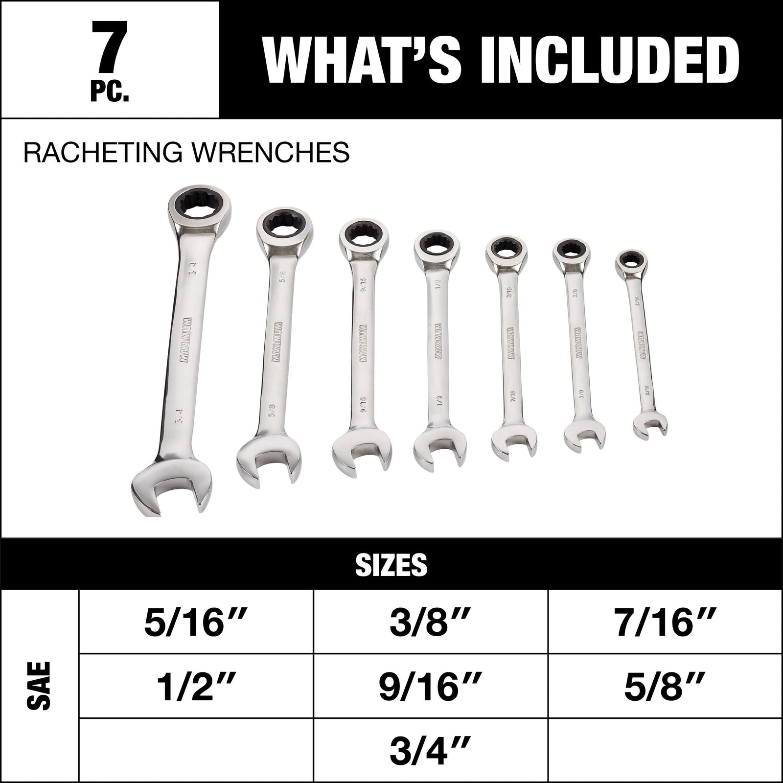 Ratcheting Wrench Set, SAE, Nickel-Chrome Plating, 7-pc S1A6 - product image 8