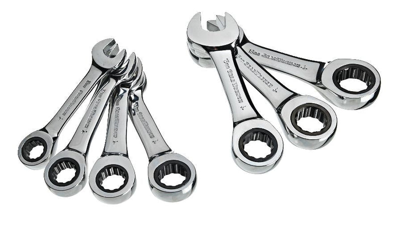 Stubby Ratcheting Wrench Set, Metric, Nickel-Chrome Plating, 7-pc Q7S5