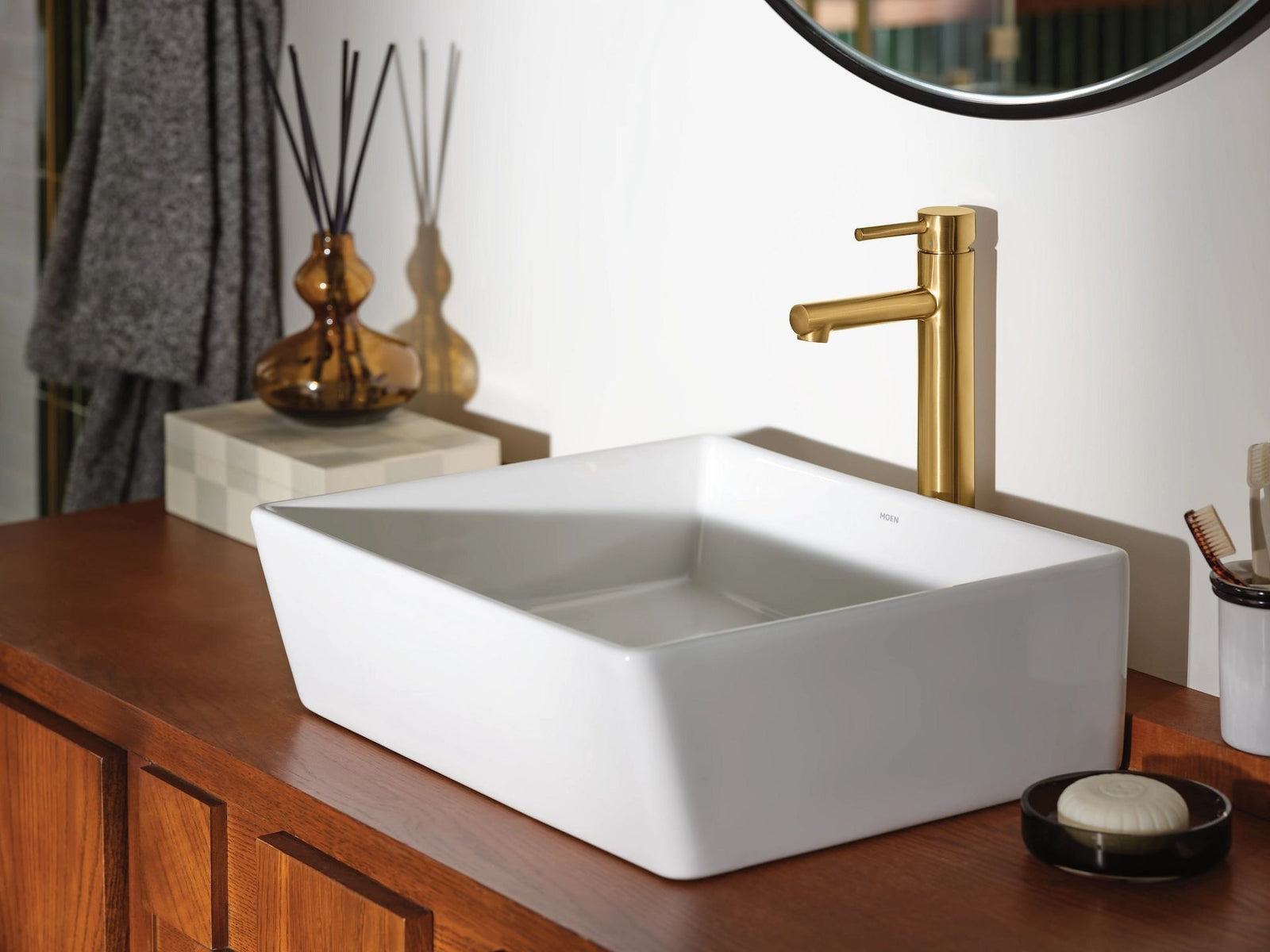 Align Single Handle High Arc Vessel Single Hole Bathroom Sink Faucet, WaterSense Certified, Brushed Gold V0O5 - product image 6