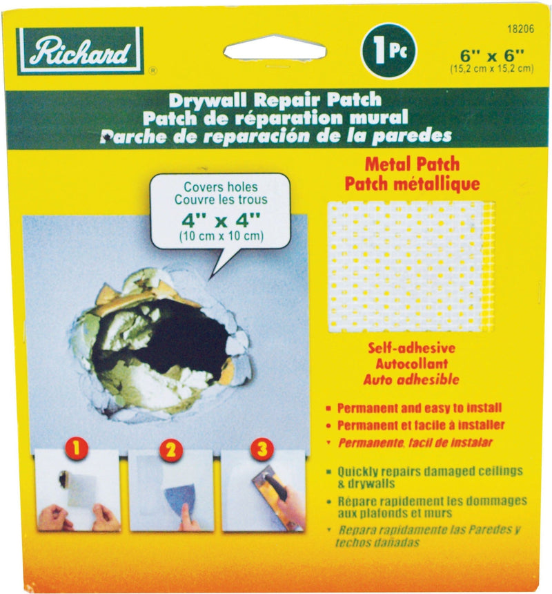 Self-Adhesive Metal-Reinforced Drywall & Ceiling Hole Repair Patch, 6 x 6-in I4F7