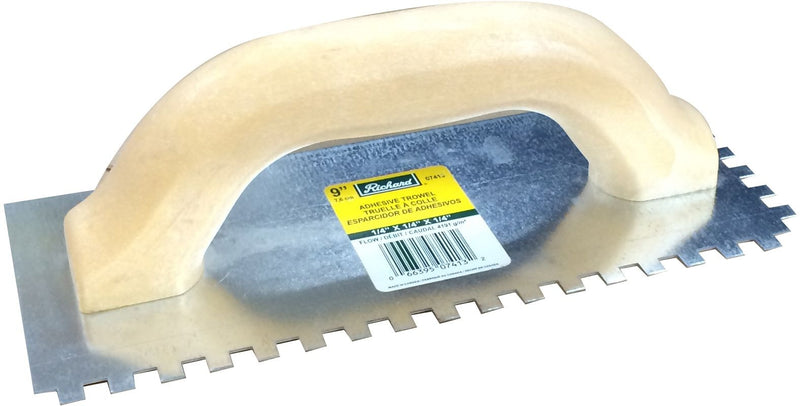 Steel Square-Notch Adhesive Trowel For Ceramic Tile & Flooring, 1/4 x 9-in T2O3