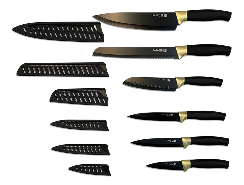 Knife Set with Covers, Black/Gold, 12-pc C3Y3