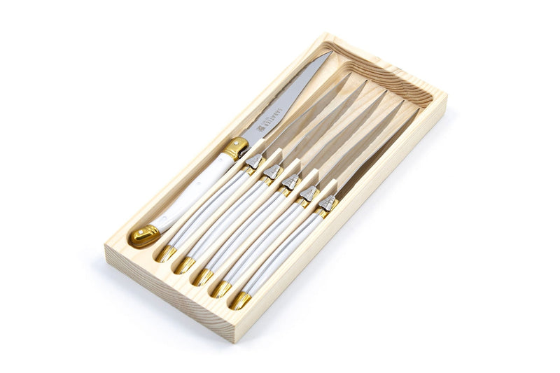 Laguiole Steak Knife Set, White/Gold, 6-pc O8W3