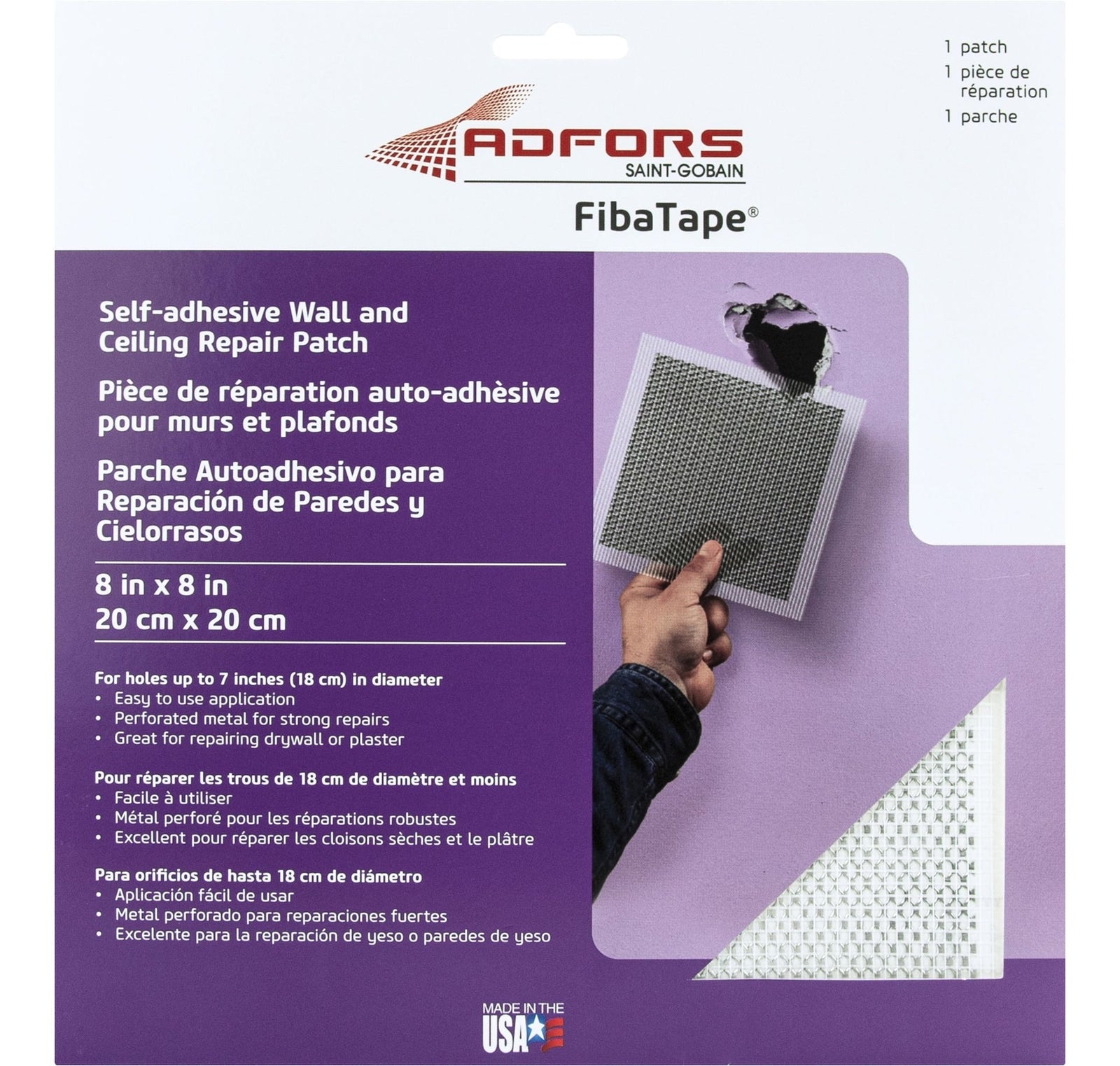 Self-Adhesive Wall & Ceiling Hole Repair Patch For Drywall & Plaster, 8 x 8-in Q3O2 - product image 1