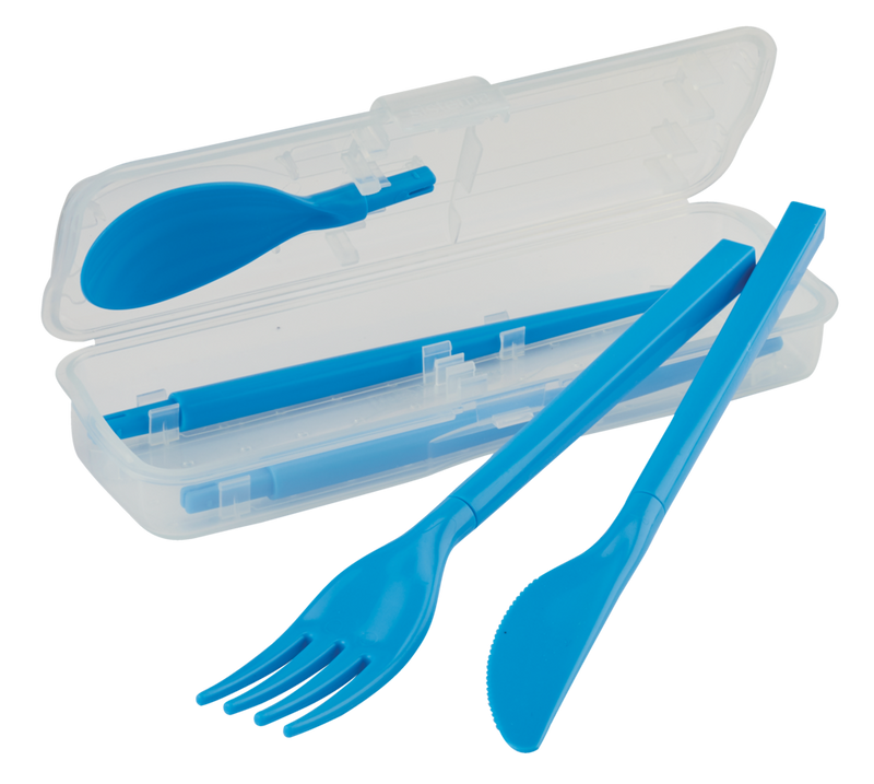 Cutlery Set To Go, Modular Travel Plastic Cutlery Set with Knife, Fork, Spoon, Chopsticks and Case E4M2