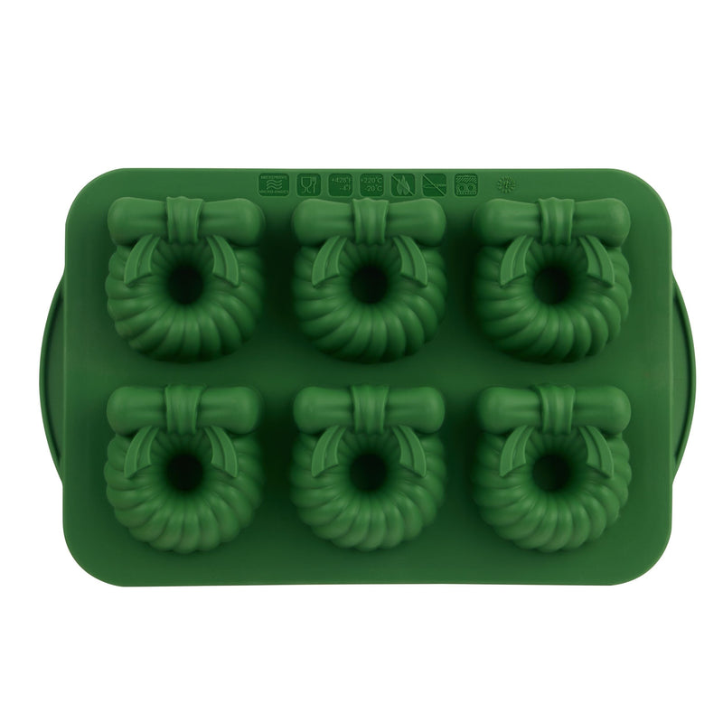Green Steel/Silicone Wreath Cake Pan, 6-pk N7F9