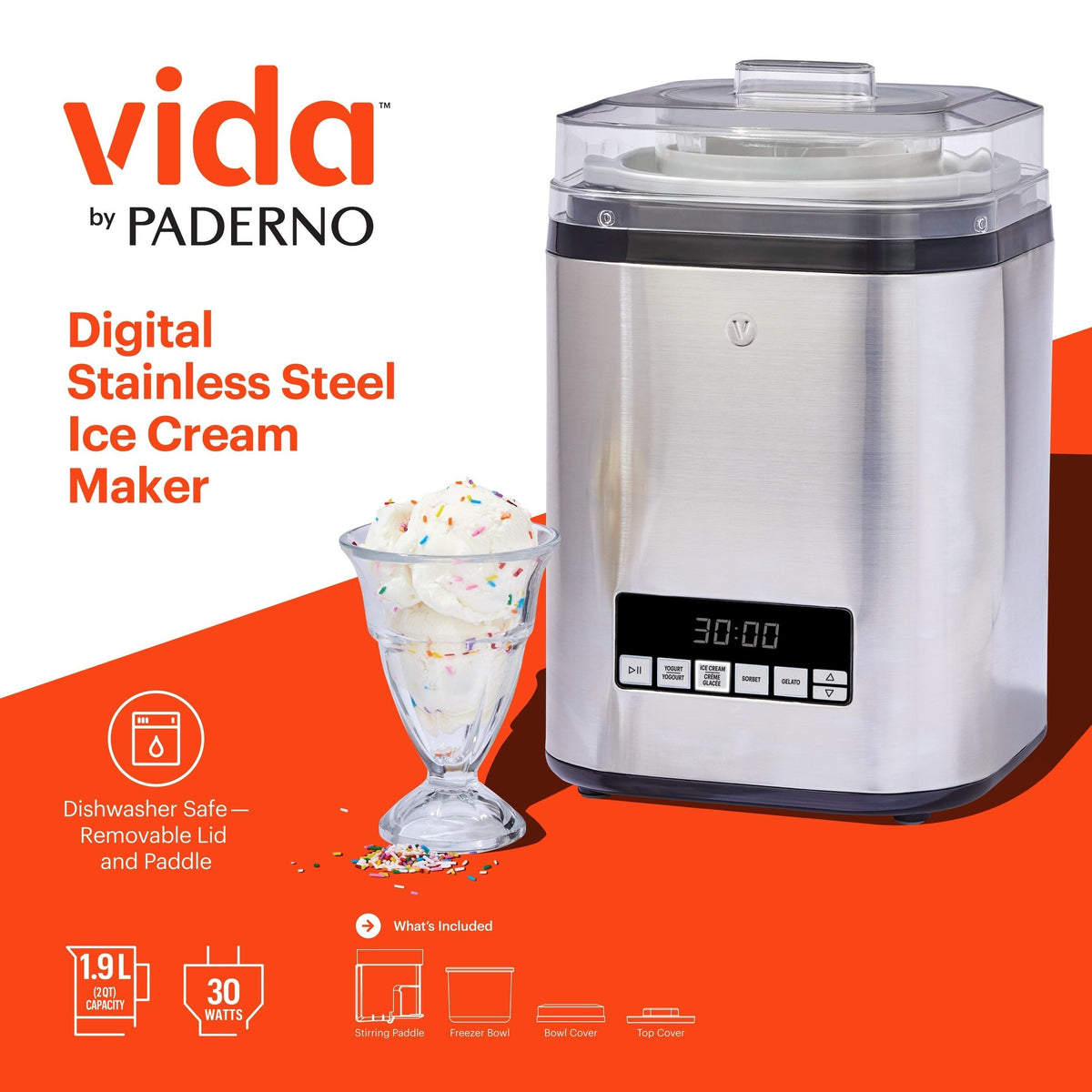 Digital Ice Cream Maker, 4-in-1 Ice Cream & Frozen Treat Maker, Stainless Steel, 1.9-L J0O0 - product image 5