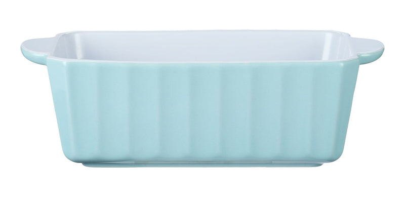 White/Blue Ceramic Loaf Baking Dish, 1-lb V3G5