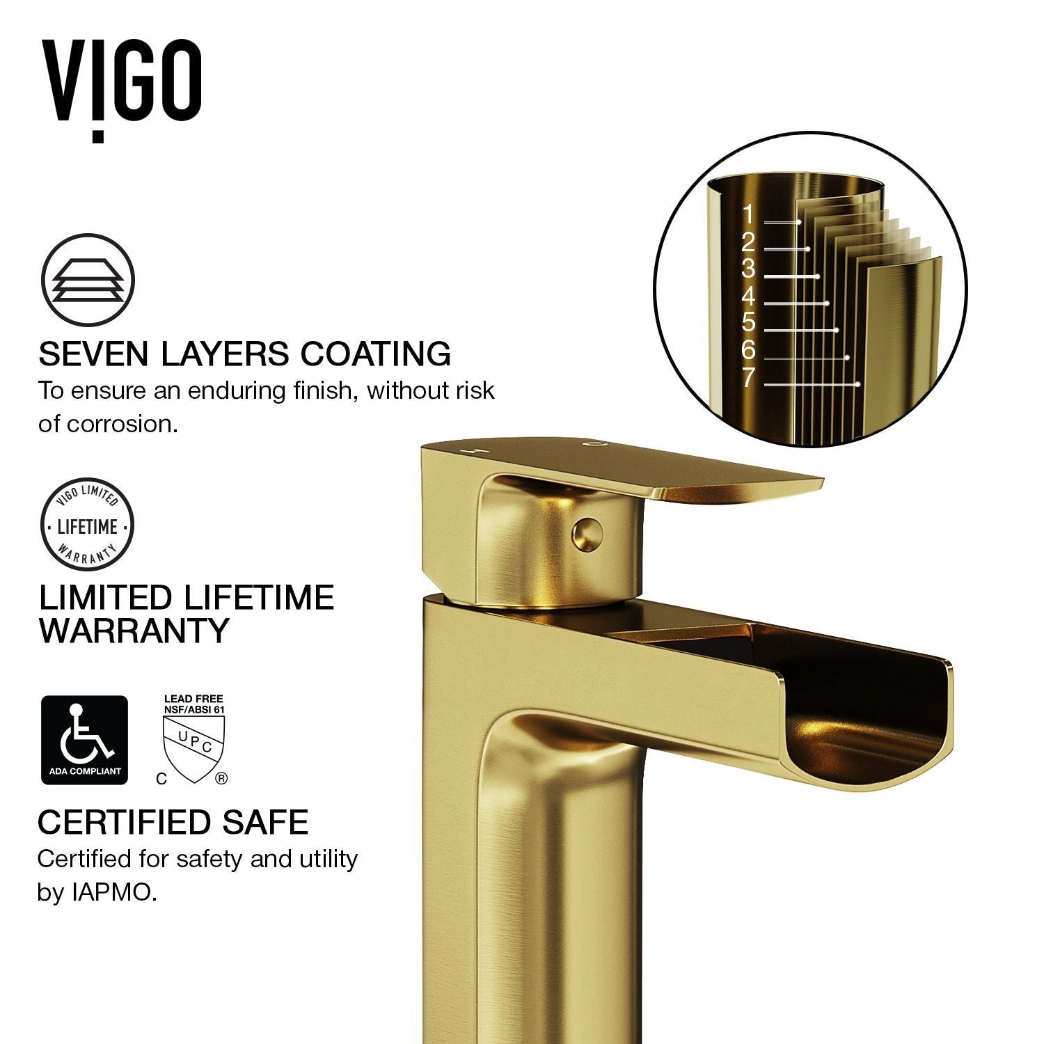 Amada Single Handle Vessel Sink Bathroom Faucet, Matte Brushed Gold K3M1 - product image 4