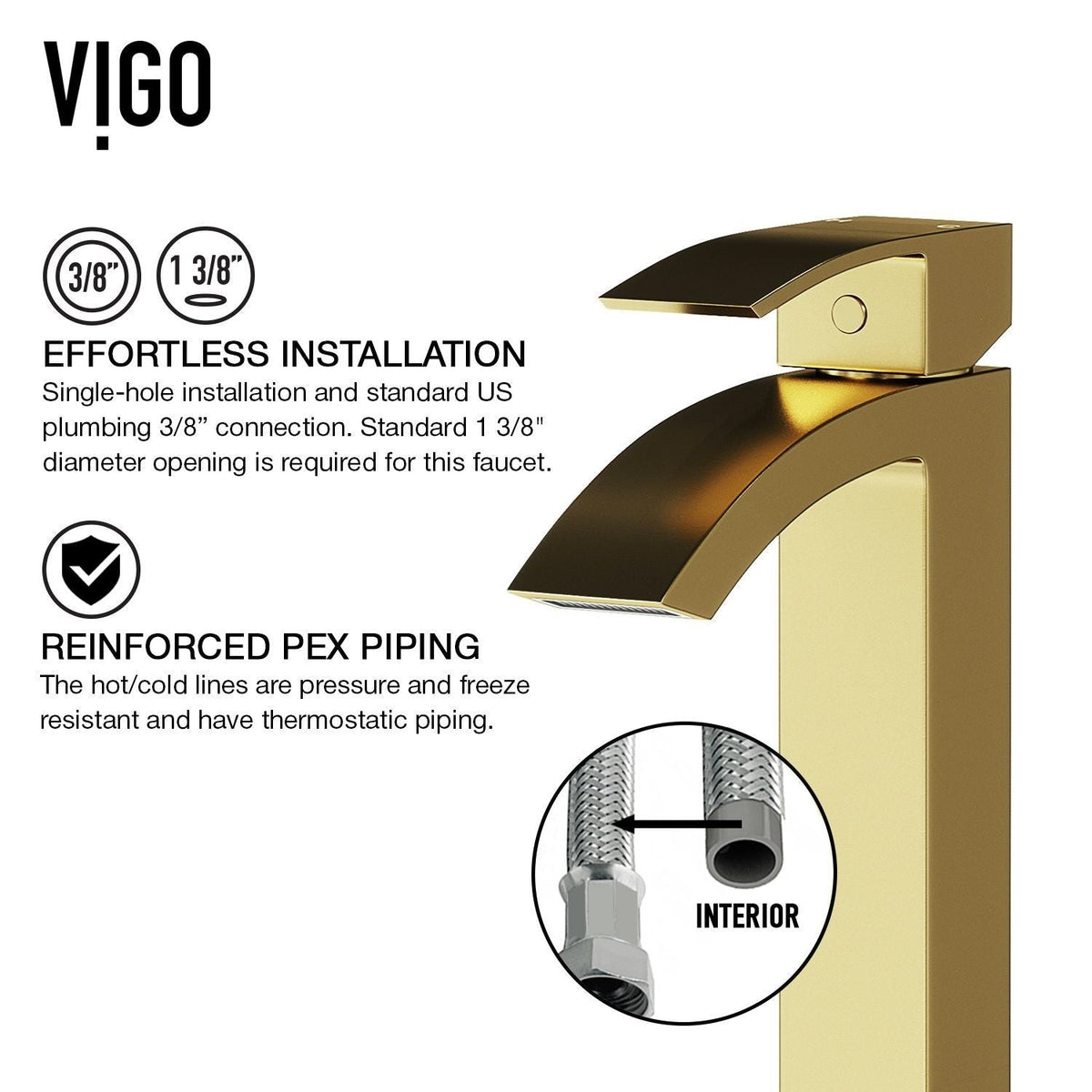 Duris Single Handle Vessel Sink Bathroom Faucet with Deck Plate, Matte BGold O5T3 - product image 4
