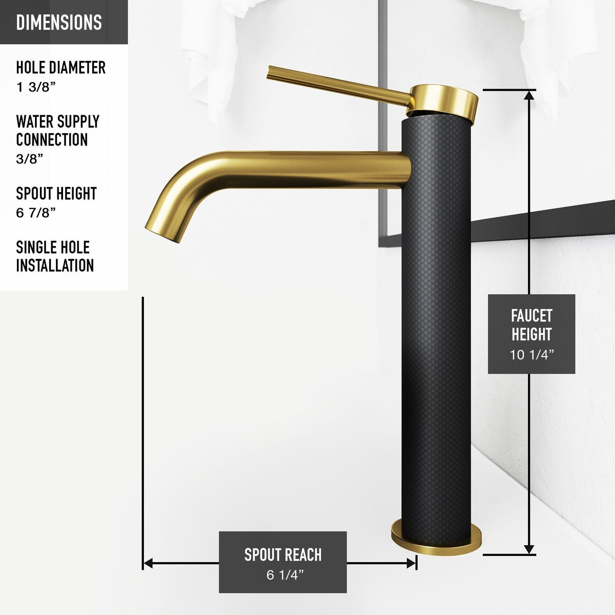 Lexington 8-in Gold/Carbon Fiber Vessel Bathroom Faucet O0I7 - product image 5