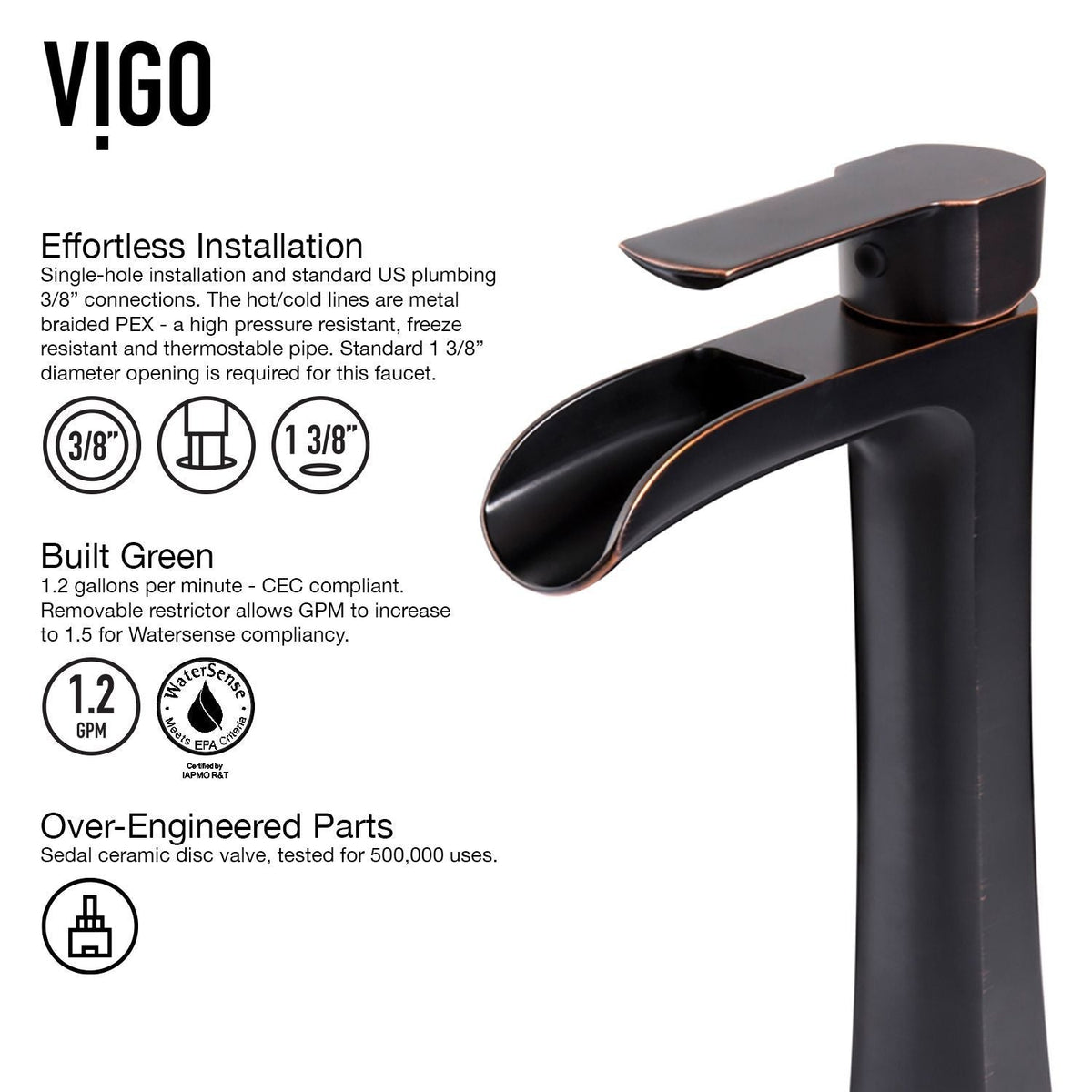 Niko Single Handle Vessel Single Hole Bathroom Sink Faucet with Pop-up Drain, Antique Rubbed Bronze X3W0 - product image 8