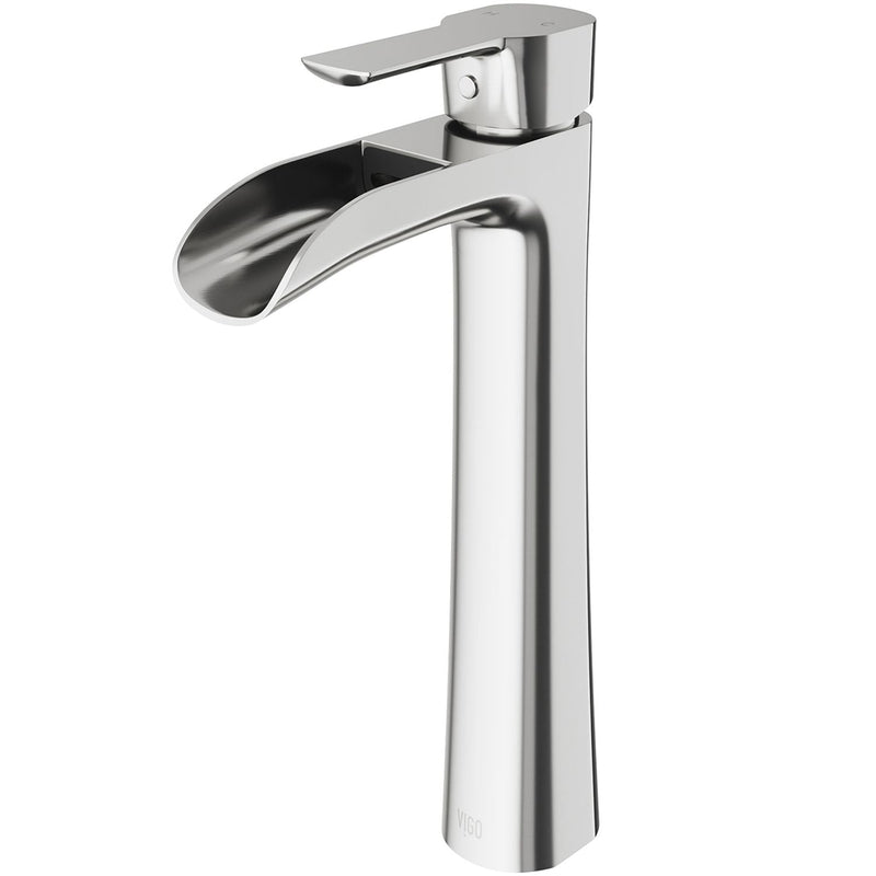 Niko Single Handle Vessel Sink Bathroom Faucet with Deck Plate, Brushed Nickel A9A2