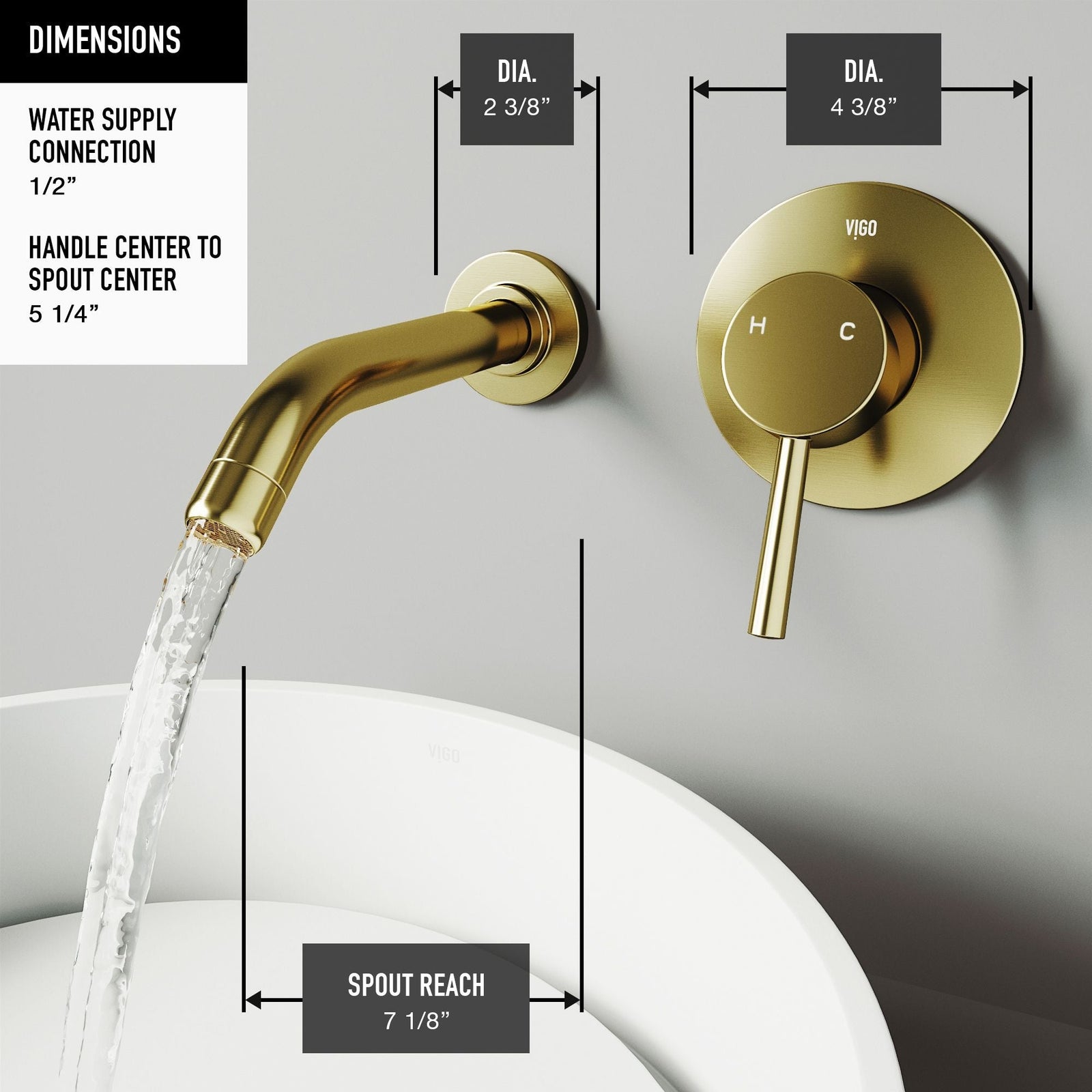 Olus Wall Mount Single Lever Bathroom Sink Faucet, WaterSense Certified, Matte BGold A7O7 - product image 8