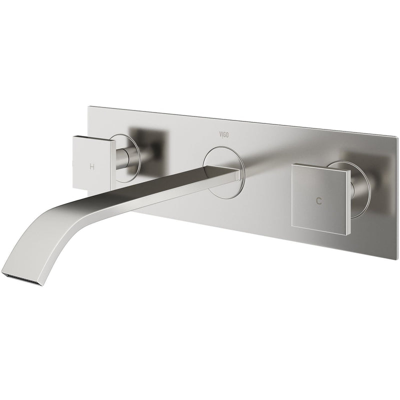 Titus Wall Mount Dual Handle Bathroom Sink Faucet, Eco-Friendly 1.2 GPM Flow Rate, Brushed Nickel Y6K5