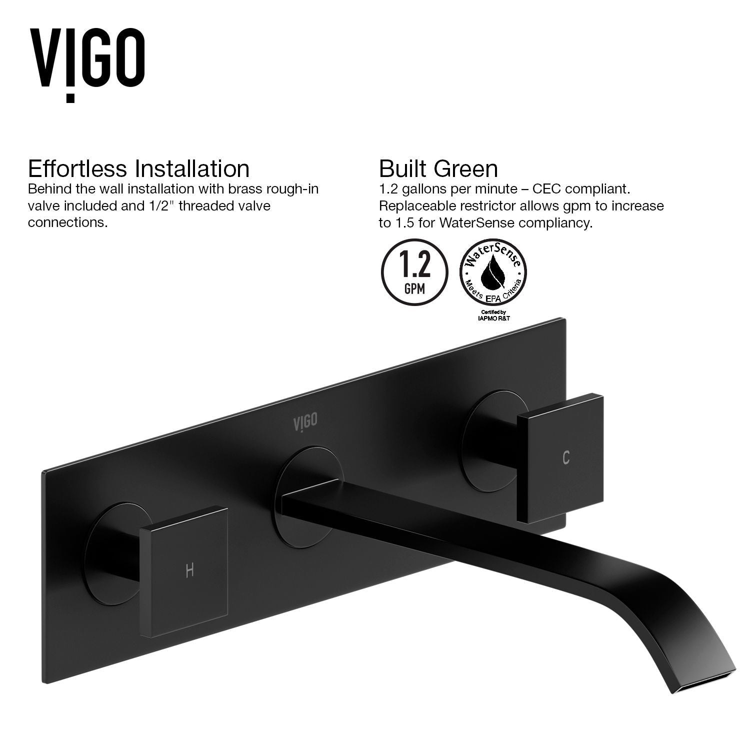 Titus Wall Mount Dual Handle Bathroom Sink Faucet, Eco-Friendly 1.2 GPM Flow Rate, Matte Black T2X8 - product image 4