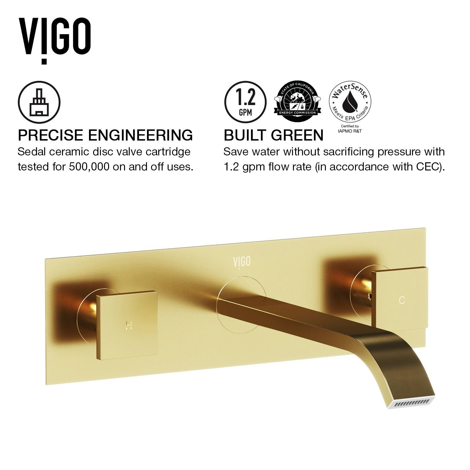 Titus Wall Mount Dual Handle Bathroom Sink Faucet, Eco-Friendly 1.2 GPM Flow Rate, Matte Brushed Gold P6V2 - product image 3
