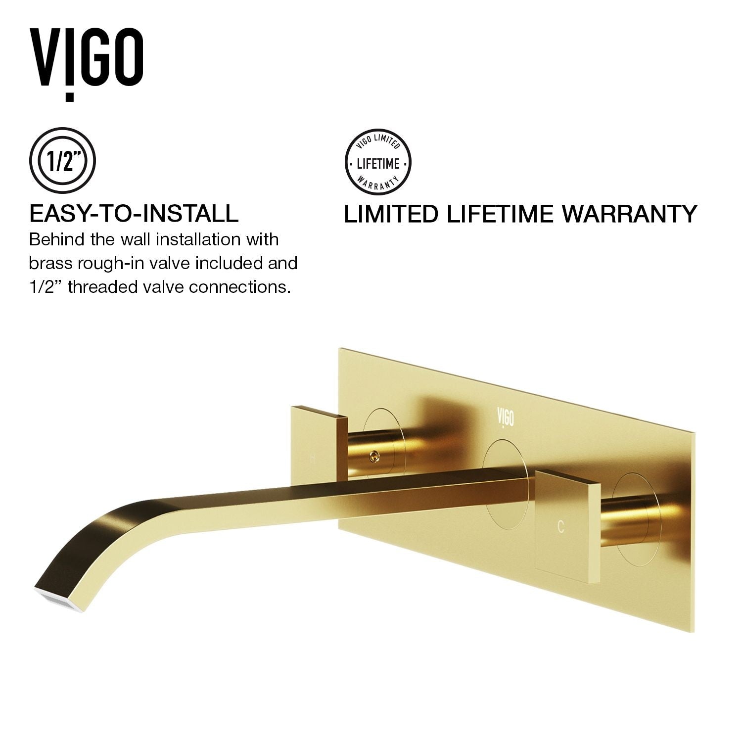 Titus Wall Mount Dual Handle Bathroom Sink Faucet, Eco-Friendly 1.2 GPM Flow Rate, Matte Brushed Gold P6V2 - product image 8