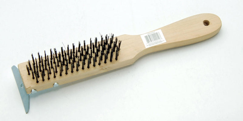 Wooden 5-Row Carbon Steel Wire Brush with Metal Scraper, Cleans/Removes Paint, Rust & Dirt L2F4