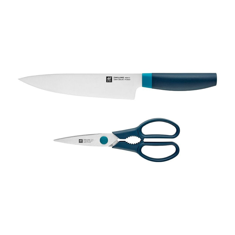 Now Multi-Purpose Stainless Steel Chef's Knife & Scissors/Shears Set, Blue, 2-pc G8G9